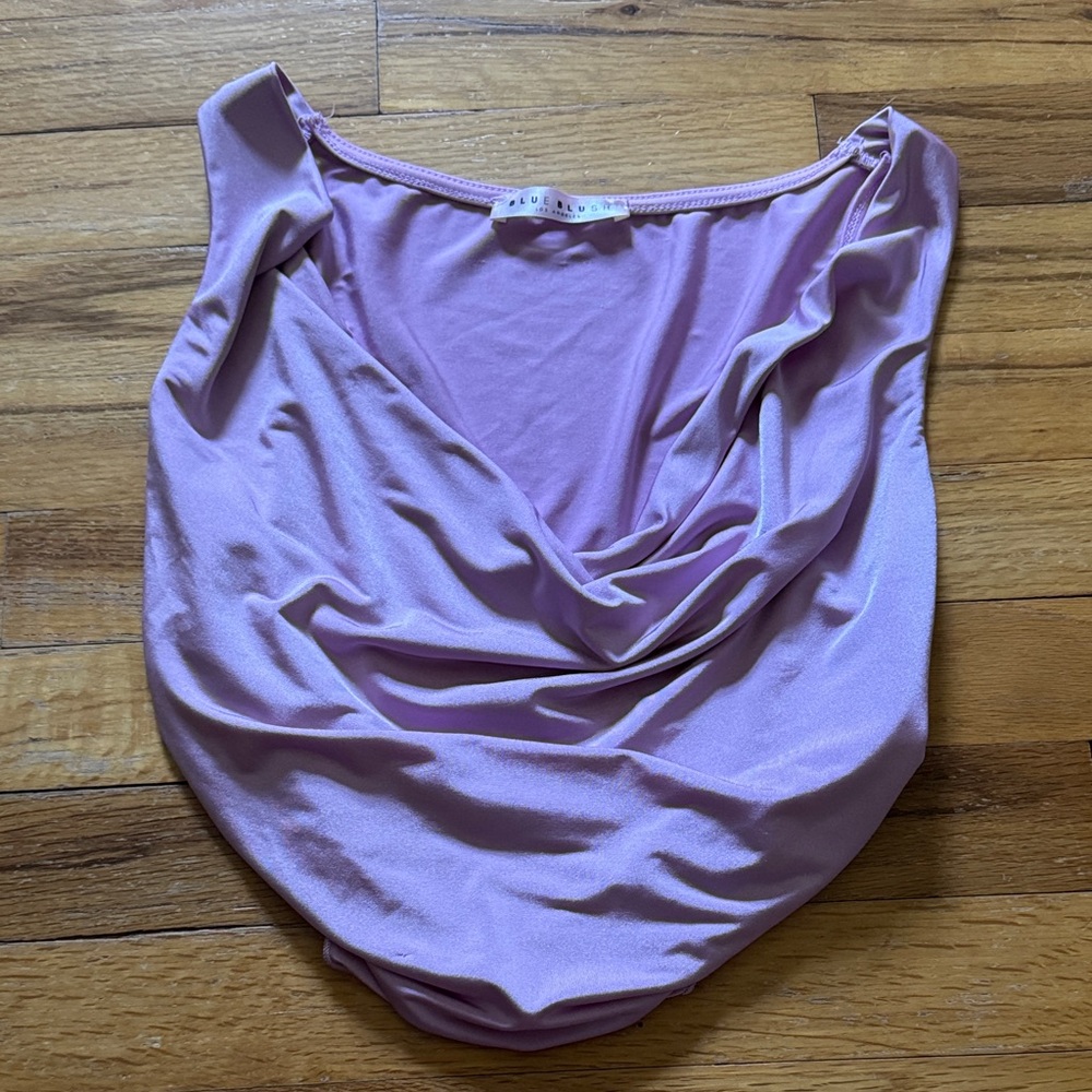 Blue blush pink slouchy scoop crop tank top